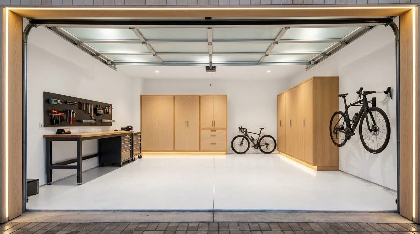 Hill Local Garage Door Repair Interior View of Custom Garage Door Overhead and Workshop